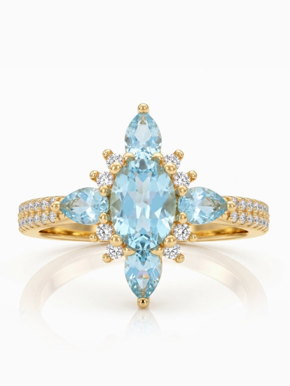 Gold & Aquamarine Gemstone Ring, 925 Sterling Silver, 10k Gold